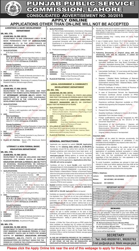 Department Of Local Government Punjab Jobs 2015 September Ppsc Assistant Director Project