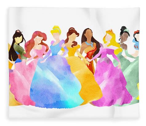 Colorful Watercolor Disney Princesses Fleece Blanket By Mihaela Pater