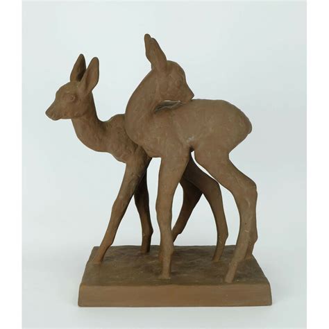 Vintage Ceramic Sculpture Roe Deers Model By Else Bach For