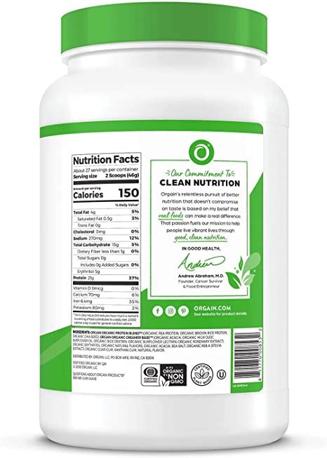 Orgain Organic Plant Based Protein Powder Atlantis