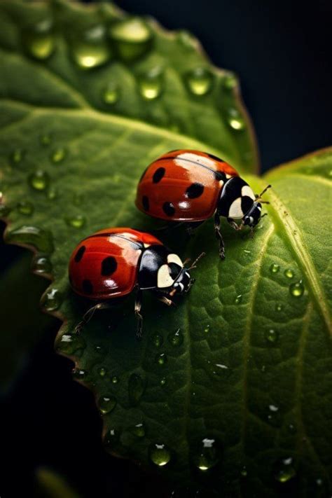 Ladybugs On A Rainy Leaf