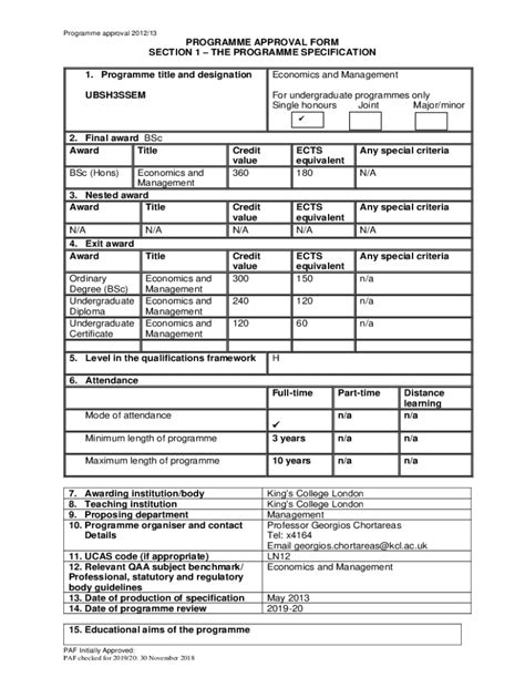 Fillable Online PAF Checked For 2019 20 PROGRAMME APPROVAL FORM Fax