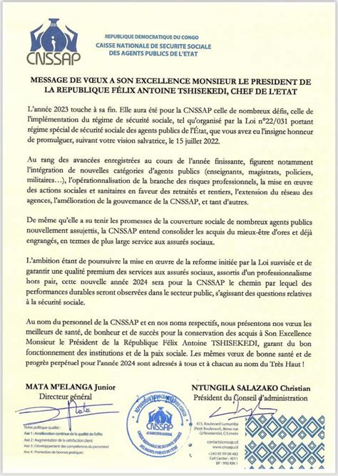 Message De Veux A Son Excellence Monsieur Le President De La Republique