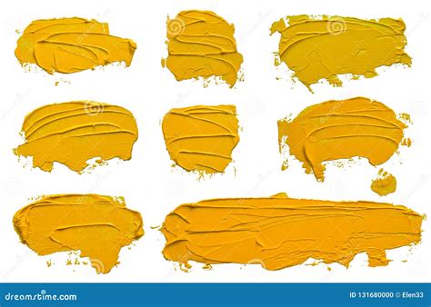 Set Of Eight Textured Yellow Oil Paint Brush Stroke Stock Illustration