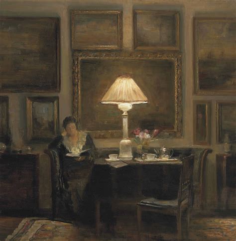 Carl Vilhelm Holsoe Danish 1863 1935 A Lady Reading By Lamplight