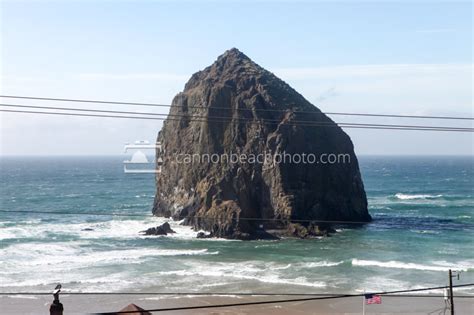 Haystack Rock View with Powerlines - Cannon Beach Photo