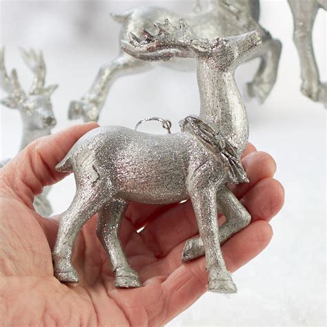 Silver Glittered Reindeer Ornaments Christmas Ornaments Christmas And Winter Holiday