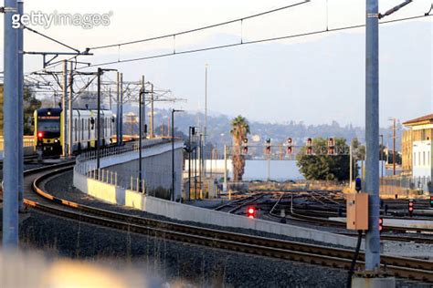 Los Angeles Metro Gold Line Train Railroad Tracks And Signal Lights