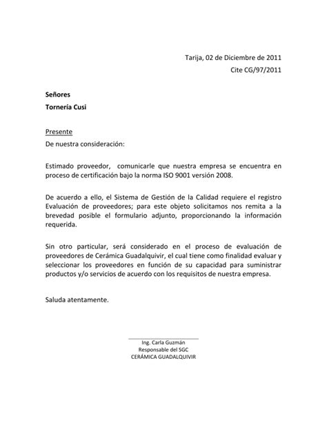 Carta Solicitud De Informacion A Proveedores Images