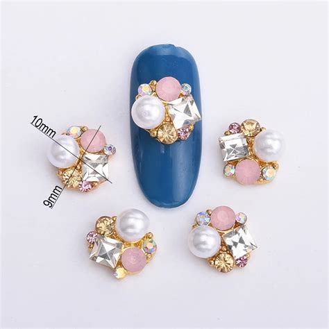 10pcs 3d Pearl Nail Art Gold Alloy Glitter Drills Diy Nails Accessoires