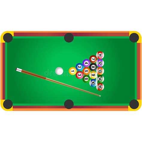 Realistic Vector Illustration Of A Green Pool Table With Balls And Cues