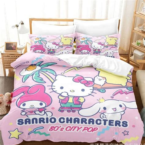 Cartoon Anime Sanrio Bedding Set Hello Kitty Kuromi Melody Quilt Duvet