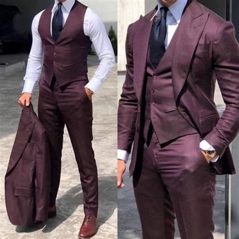 Men Suits Burgundy 3 Piece Slim Fit Elegant Designer Suits Formal