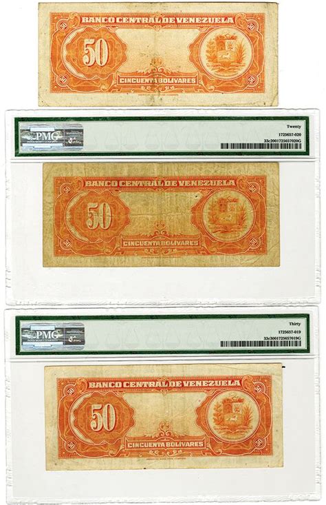 Banco Central de Venezuela. 1952-1958. Trio of Issued 50 Bolivares ...