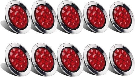 Partsam 10 Luces Traseras LED Redondas Rojas De 4 Pulgadas Para