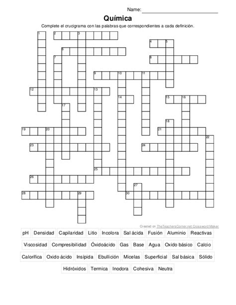 Crucigrama de química Enseñanza de química Química Química de