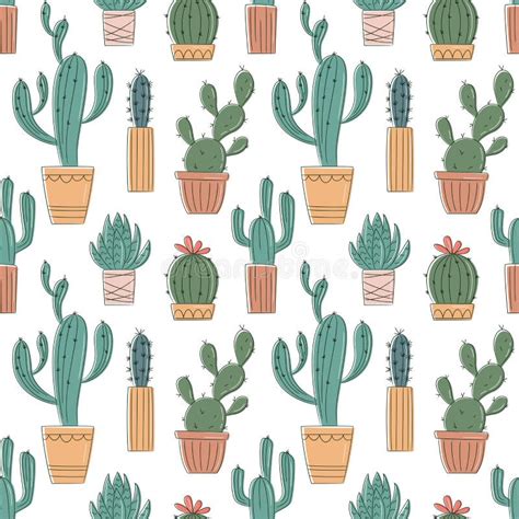 Patr N Sin Fisuras Vectorial Con Cactus Y Suculentos Dibujados A Mano