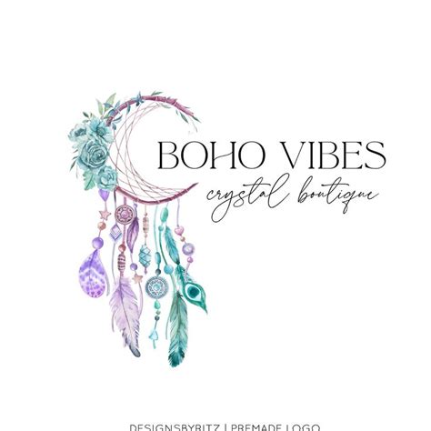 Premade Logo Design Modern Boho Moon Logo Watermark Small Boutique