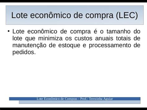 Lote Econ Mico De Compras Lec Youtube