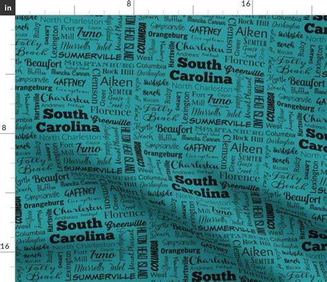 South Carolina Fabric Cities of South Carolina Cities Teal - Etsy | Fabric, Jersey knit fabric ...