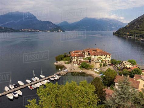 Aerial View Of Peninsula And Village On Lake Como Lierna Lecco