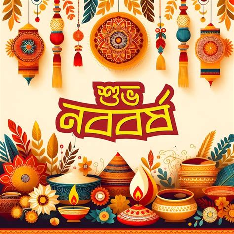 Premium PSD Happy Bengali New Year Bangla Typography Shuvo Noboborsho