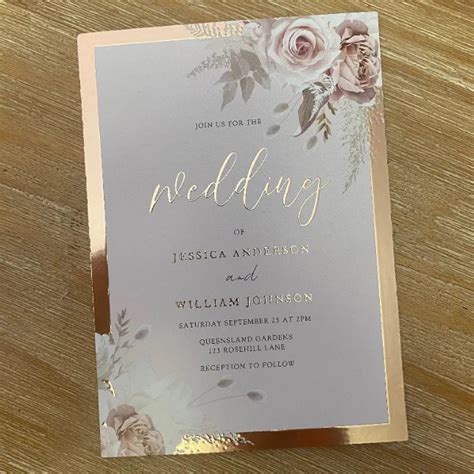 Rose Gold Foil Border Blush Floral Wedding Foil Invitation | Zazzle