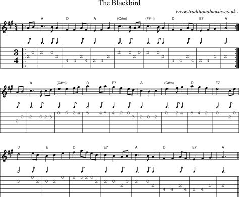 Common session tunes, Scores and Tabs for Guitar - The Blackbird