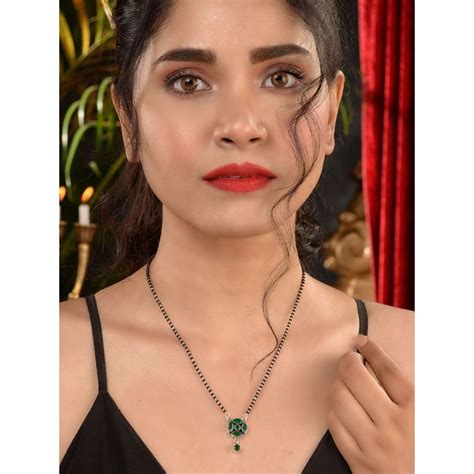 Buy Saraf RS Jewellery Silver Plated Green Stone Studded Minimal