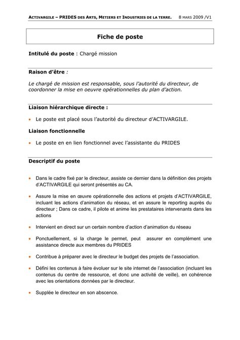 Fiche De Poste Charge De Mission France Clusters