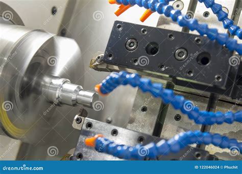 The Cnc Lathe Or Turning Machine Cutting The Thread Stock Photo Image