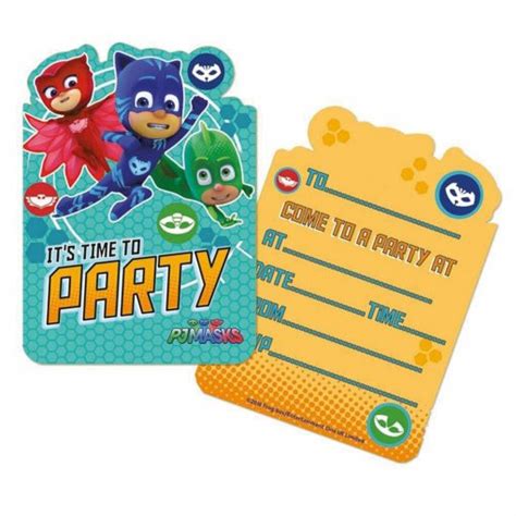 8 Convites Festa PJ Masks Azul FestasParty