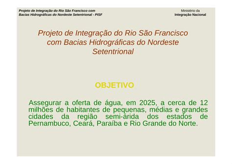 Pdf Projeto De Integra O Do Rio S O Francisco Bacias