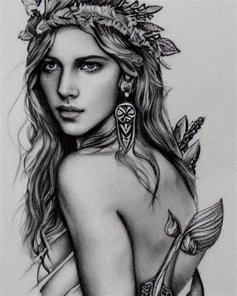 KREA AI Realism Tattoo Sketch Of Beautiful Aphrodite Greek