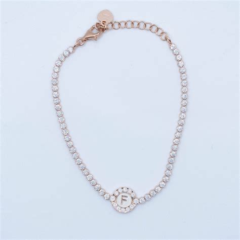 Bracciale Tennis in Argento Rosè con Zirconi e Iniziale F Ottaviano