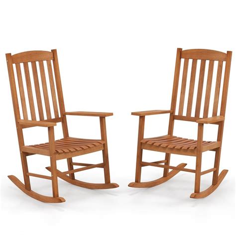 Tangkula 2 Pieces Patio Rocking Chair W 400 Lbs Weight Capacity Eucalyptus Wood Porch Rocker