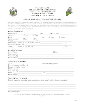 Fillable Online Rabies Vaccination Waiver Form Fax Email Print Pdffiller