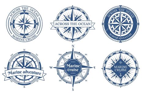 Premium Vector Vintage Rose Wind Nautical Compass Marine Labels Old