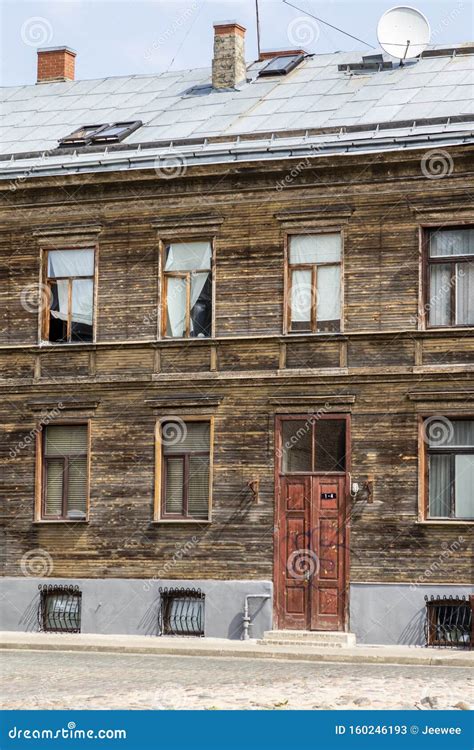 Facade Of An Old Wooden House In The Old Center Of Riga Latvia