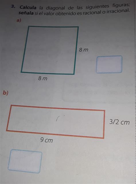 Calcula La Diagonal De La Siguiente Figuras Se Ala Si El Valor