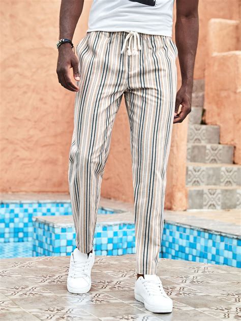 Shein Men Colorful Striped Drawstring Waist Pants Drawstring Waist