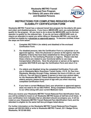 Fillable Online Instructions For Completing Reduced Fare Eligibility