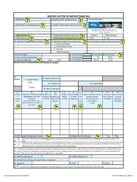 Fillable Online Shipper S Letter Of Instructions Sli Fax Email Print