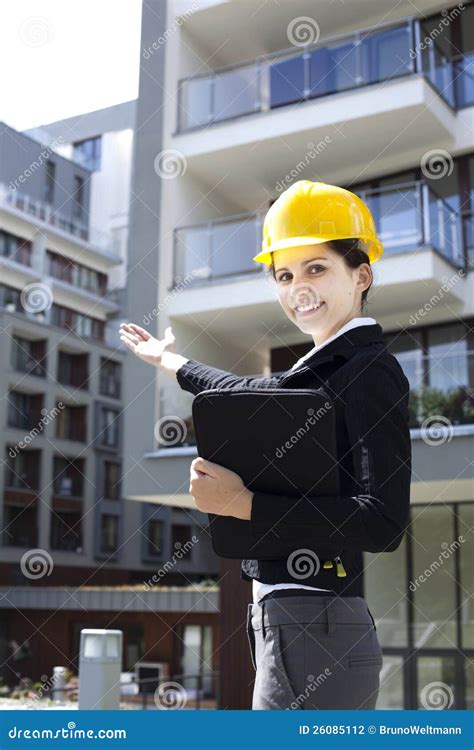 Female Construction Engineer Show Building Stock Photo Image Of