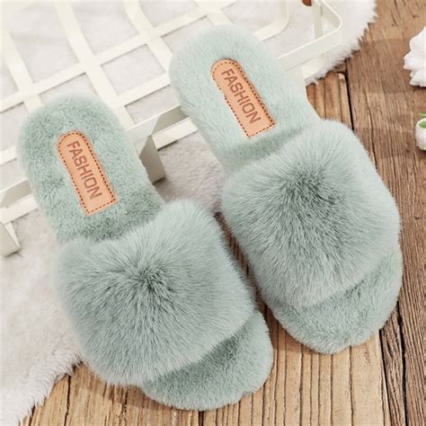 Womens Furry Soft Plush Faux Fur Slippers Miggon