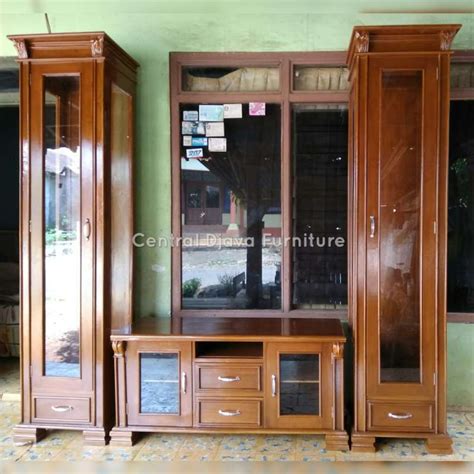 Jual Buffet TV Lemari Bufet Almari Display Kayu Jati Laci Minimalis