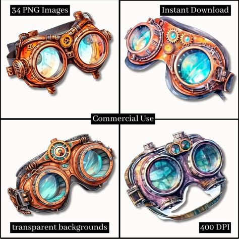 Steampunk Goggle Clipart Bundle High Resolution PNG Files Etsy