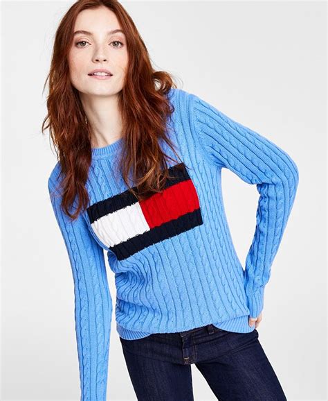 Tommy Hilfiger Cotton Cable Knit Flag Sweater Macys