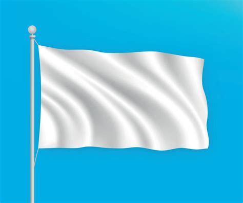 Empty White Blank Waving Flag On Blue Sky Background Template For Your