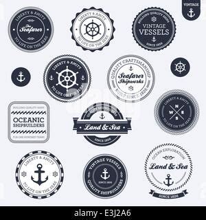 Retro Nautical Vector Labels Badges Logos And Emblems Vintage Marine